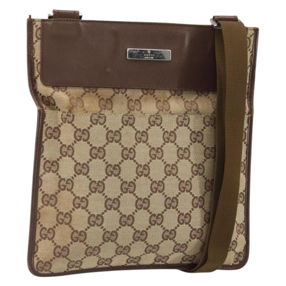 GUCCI GG Canvas Shoulder Bag Beige Silver 27639 Auth 170299