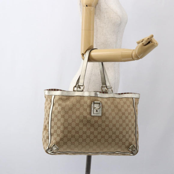 GUCCI GG Canvas Tote Bag Beige Gold 141472 Auth 170307
