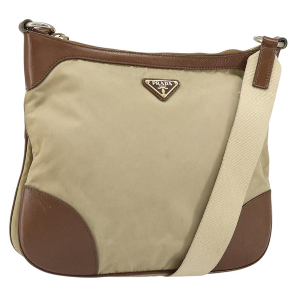 PRADA Shoulder Bag Nylon Beige Gold Auth 170308