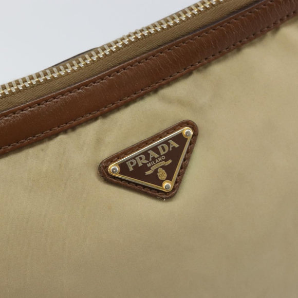 PRADA Shoulder Bag Nylon Beige Gold Auth 170308