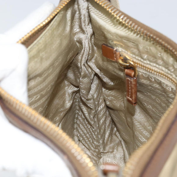 PRADA Shoulder Bag Nylon Beige Gold Auth 170308