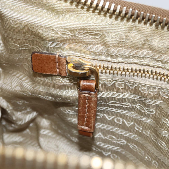 PRADA Shoulder Bag Nylon Beige Gold Auth 170308