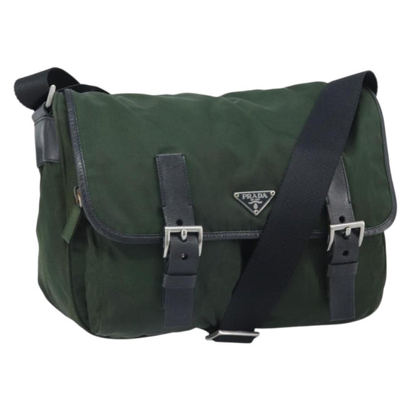 PRADA Schoudertas Nylon Groen Zilver Auth 170312