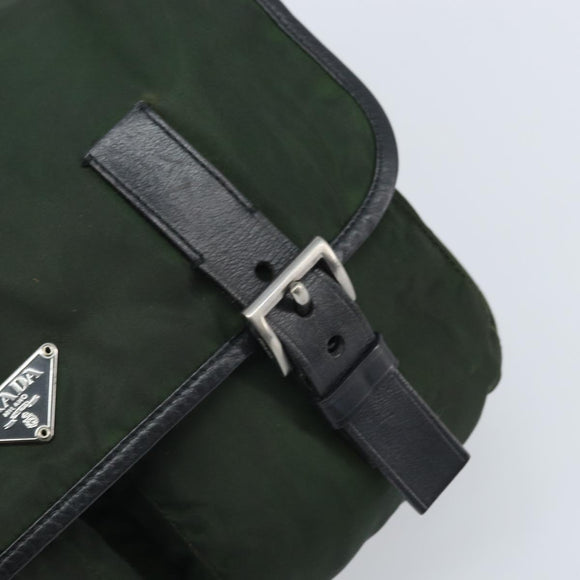 PRADA Schoudertas Nylon Groen Zilver Auth 170312