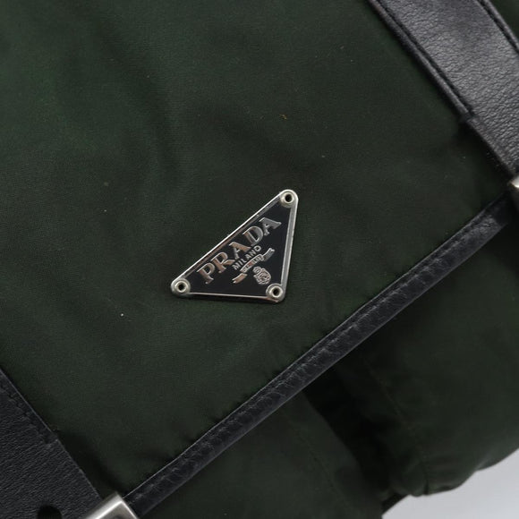 PRADA Schoudertas Nylon Groen Zilver Auth 170312