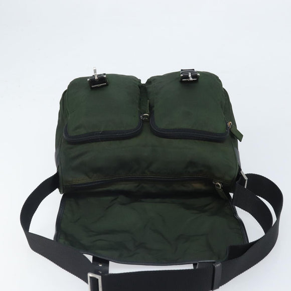 PRADA Schoudertas Nylon Groen Zilver Auth 170312