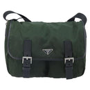 PRADA Schoudertas Nylon Groen Zilver Auth 170312-13