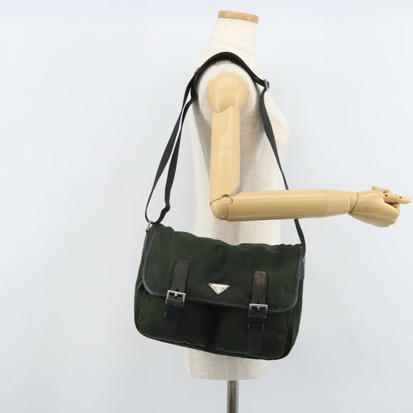 PRADA Schoudertas Nylon Groen Zilver Auth 170312