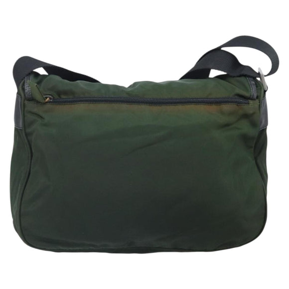 PRADA Schoudertas Nylon Groen Zilver Auth 170312