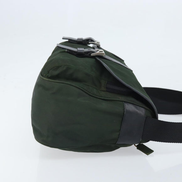PRADA Schoudertas Nylon Groen Zilver Auth 170312