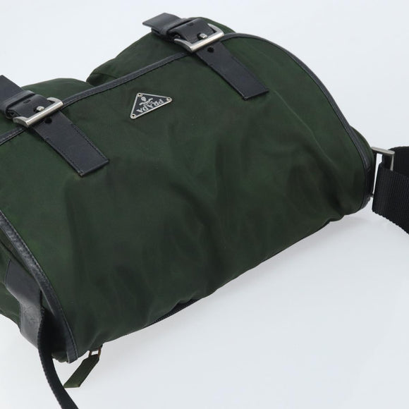 PRADA Schoudertas Nylon Groen Zilver Auth 170312
