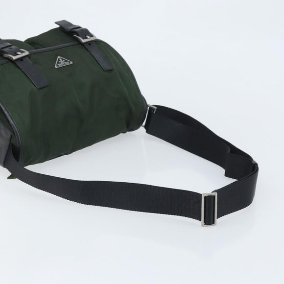 PRADA Schoudertas Nylon Groen Zilver Auth 170312