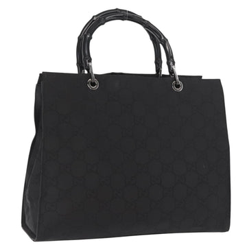 GUCCI GG Canvas Bamboo Tote Bag Nylon Black Silver 002 1010 Auth 170314