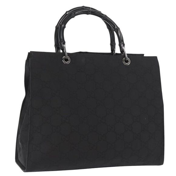 GUCCI GG Canvas Bamboo Tote Bag Nylon Black Silver 002 1010 Auth 170314
