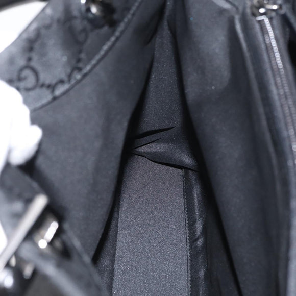GUCCI GG Canvas Bamboo Tote Bag Nylon Black Silver 002 1010 Auth 170314