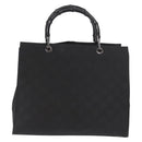 GUCCI GG Canvas Bamboo Tote Bag Nylon Black Silver 002 1010 Auth 170314-2
