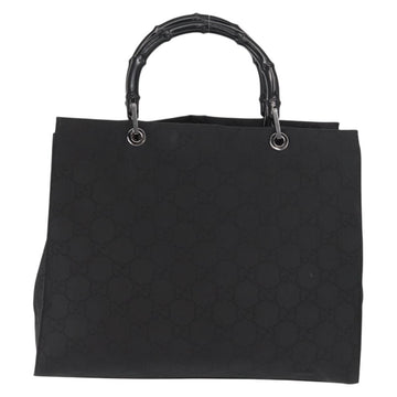 GUCCI GG Canvas Bamboo Tote Bag Nylon Black Silver 002 1010 Auth 170314 - 0
