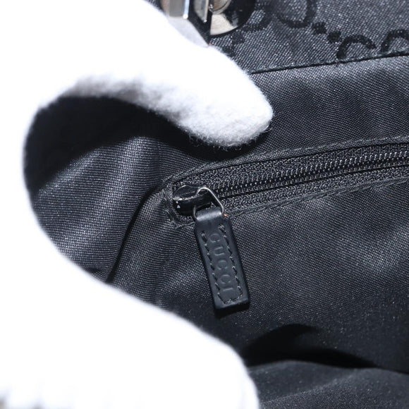 GUCCI GG Canvas Bamboo Tote Bag Nylon Black Silver 002 1010 Auth 170314