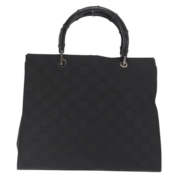 GUCCI GG Canvas Bamboo Tote Bag Nylon Black Silver 002 1010 Auth 170314