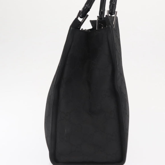 GUCCI GG Canvas Bamboo Tote Bag Nylon Black Silver 002 1010 Auth 170314