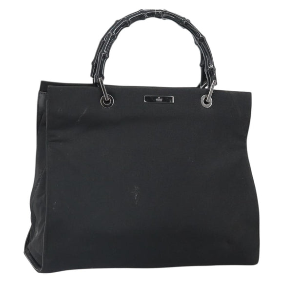 GUCCI Bamboo Tote Bag Nylon Black Silver 002 1010 Auth 170315