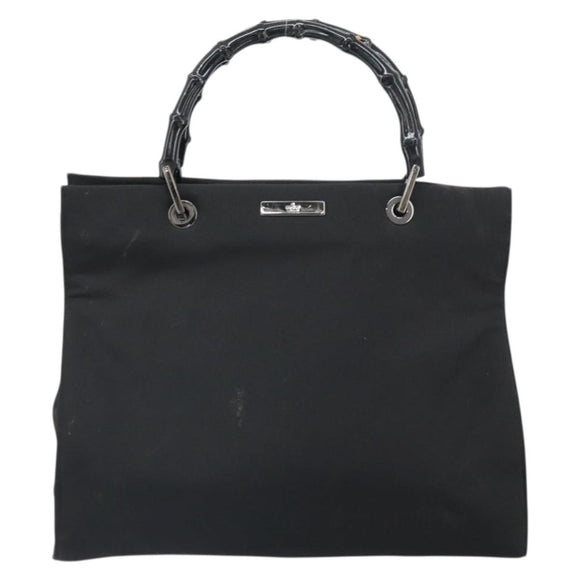 GUCCI Bamboo Tote Bag Nylon Black Silver 002 1010 Auth 170315