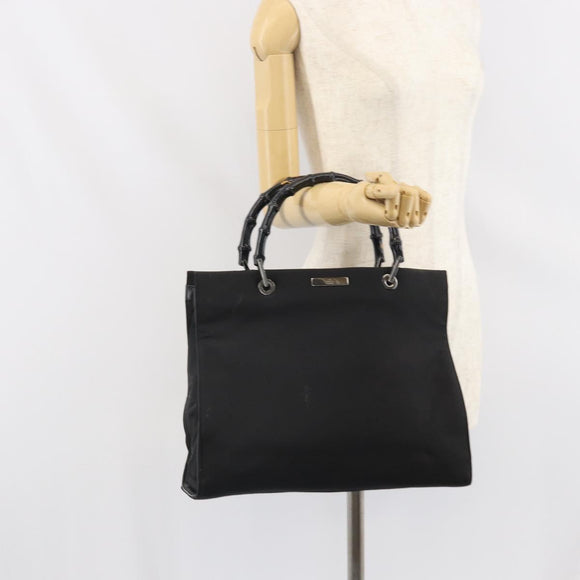 GUCCI Bamboo Tote Bag Nylon Black Silver 002 1010 Auth 170315