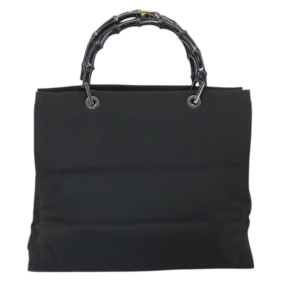 GUCCI Bamboo Tote Bag Nylon Black Silver 002 1010 Auth 170315