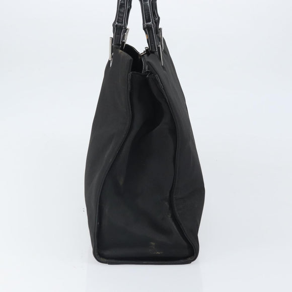GUCCI Bamboo Tote Bag Nylon Black Silver 002 1010 Auth 170315
