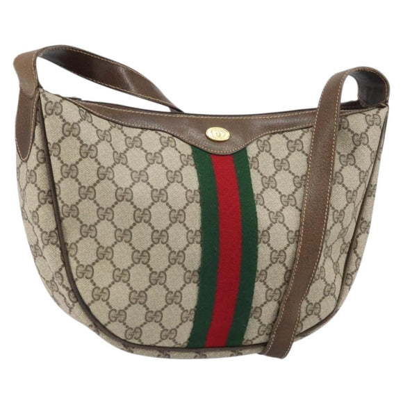 GUCCI GG Supreme Web Sherry Line Shoulder Bag PVC Beige Red Auth 170320