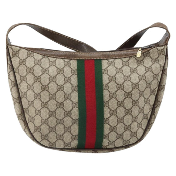 GUCCI GG Supreme Web Sherry Line Shoulder Bag PVC Beige Red Auth 170320