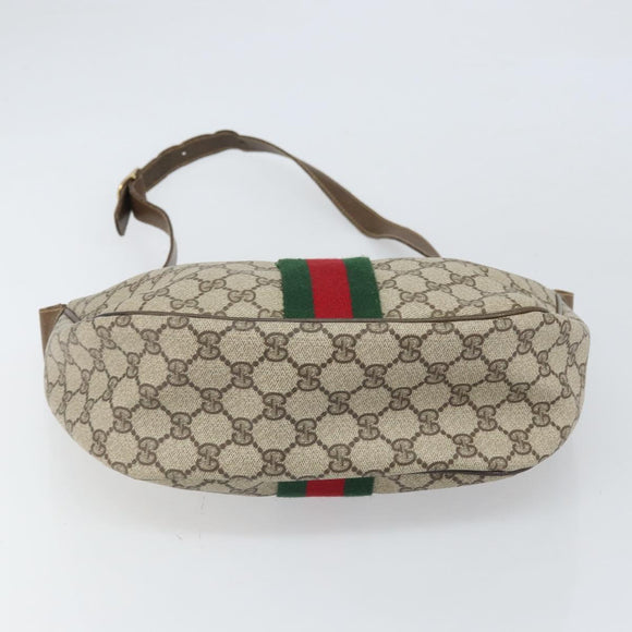 GUCCI GG Supreme Web Sherry Line Shoulder Bag PVC Beige Red Auth 170320