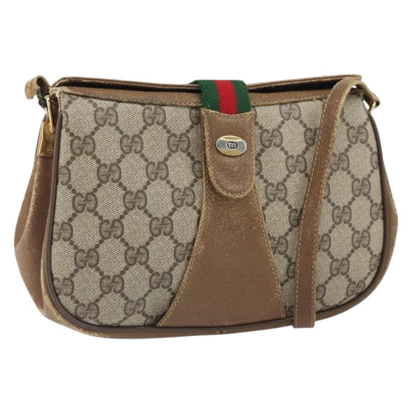 GUCCI GG Supreme Web Sherry Line Bag PVC Beige Gold 116 02 024 Auth 170321