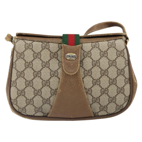 GUCCI GG Supreme Web Sherry Line Bag PVC Beige Gold 116 02 024 Auth 170321