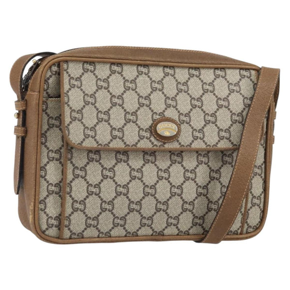GUCCI GG Plus Supreme Shoulder Bag PVC Beige Gold Auth 170322
