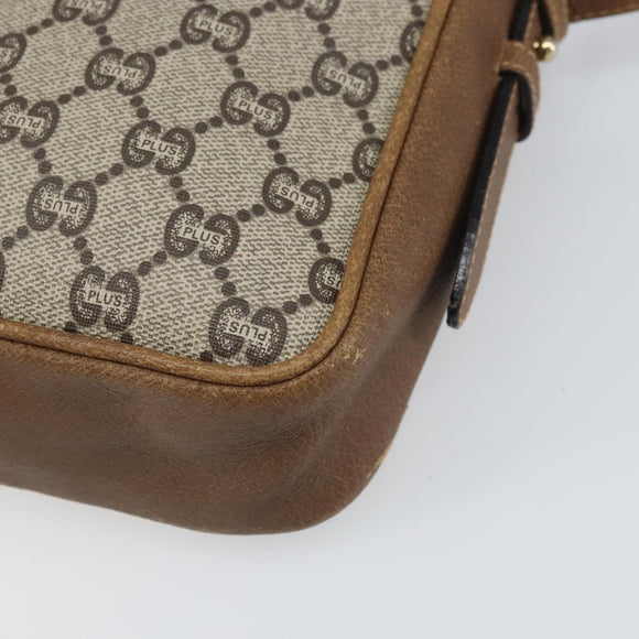 GUCCI GG Plus Supreme Shoulder Bag PVC Beige Gold Auth 170322