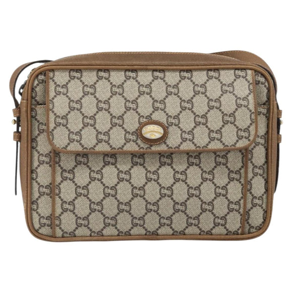 GUCCI GG Plus Supreme Shoulder Bag PVC Beige Gold Auth 170322