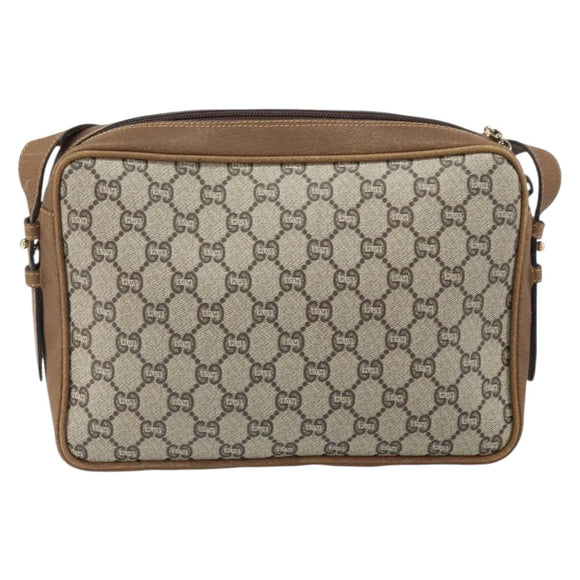 GUCCI GG Plus Supreme Shoulder Bag PVC Beige Gold Auth 170322