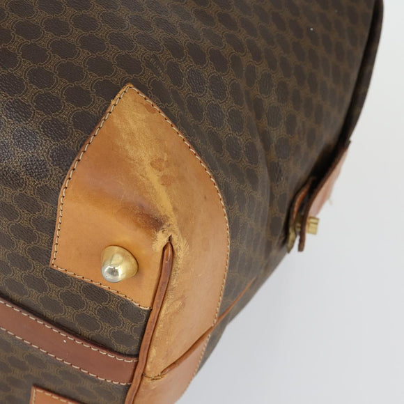 CELINE Macadam Canvas Boston Bag PVC Leather Brown Gold Auth 170328