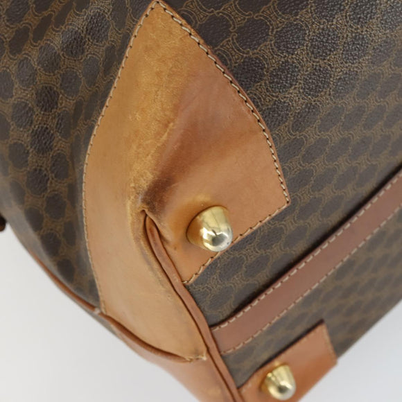 CELINE Macadam Canvas Boston Bag PVC Leather Brown Gold Auth 170328