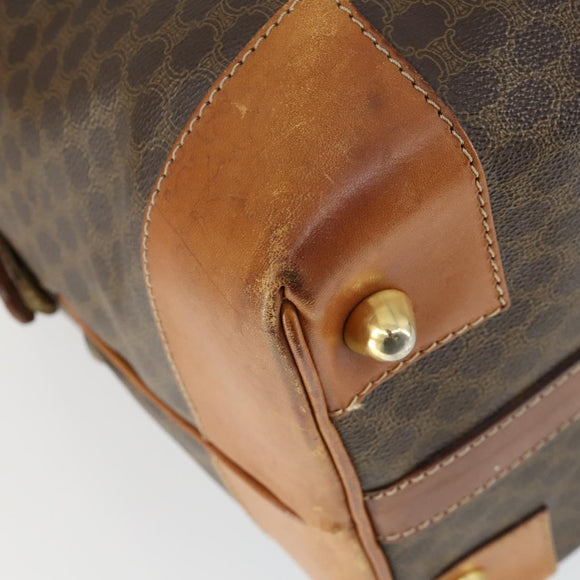 CELINE Macadam Canvas Boston Bag PVC Leather Brown Gold Auth 170328