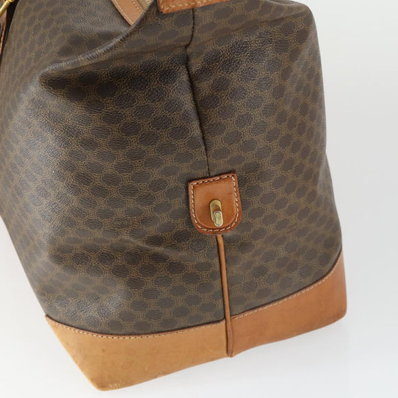 CELINE Macadam Canvas Boston Bag PVC Leather Brown Gold Auth 170328