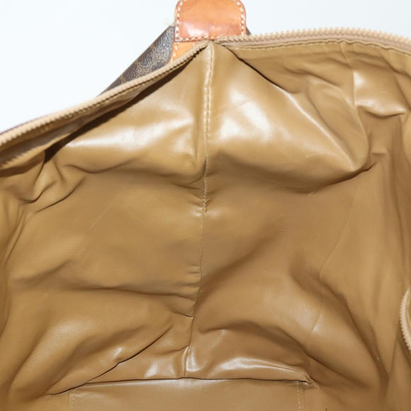 CELINE Macadam Canvas Boston Bag PVC Leather Brown Gold Auth 170328