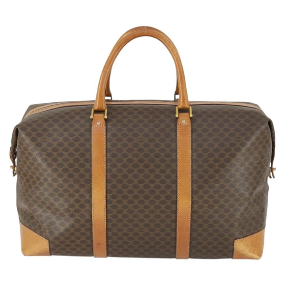 CELINE Macadam Canvas Boston Bag PVC Leather Brown Gold Auth 170328