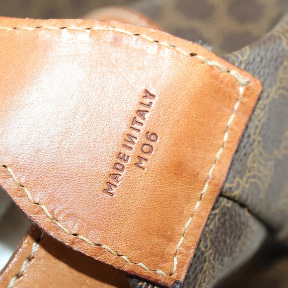 CELINE Macadam Canvas Boston Bag PVC Leather Brown Gold Auth 170328