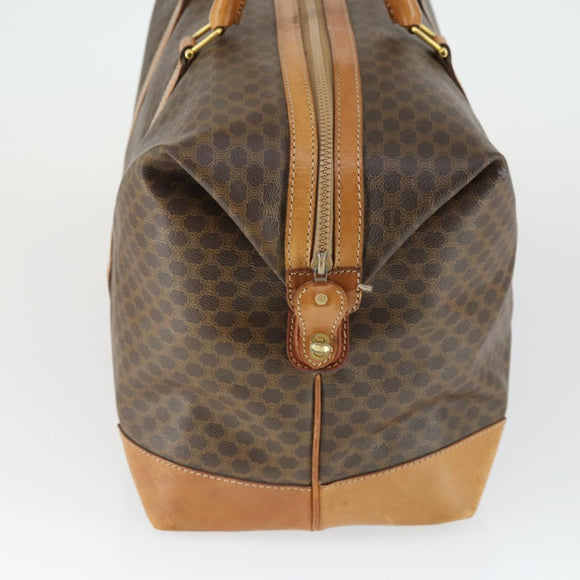 CELINE Macadam Canvas Boston Bag PVC Leather Brown Gold Auth 170328