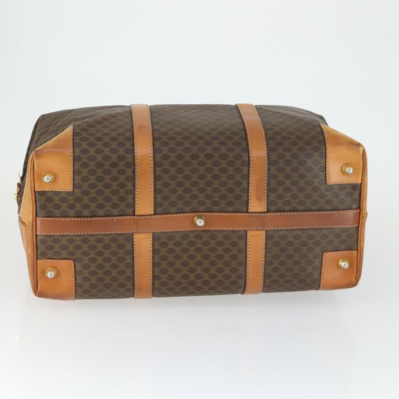 CELINE Macadam Canvas Boston Bag PVC Leather Brown Gold Auth 170328