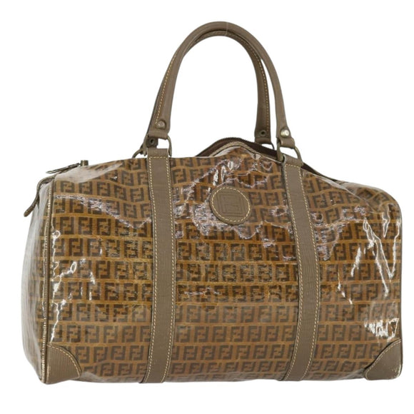 FENDI Zucchino Canvas Boston Bag Brown Auth 170329