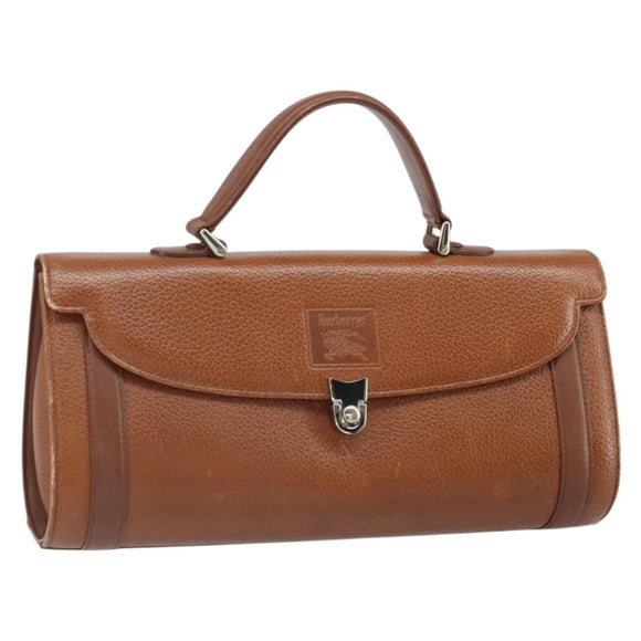 Burberrys Hand Bag Leather Brown Silver Auth 170335