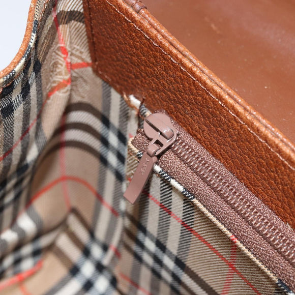 Burberrys Hand Bag Leather Brown Silver Auth 170335